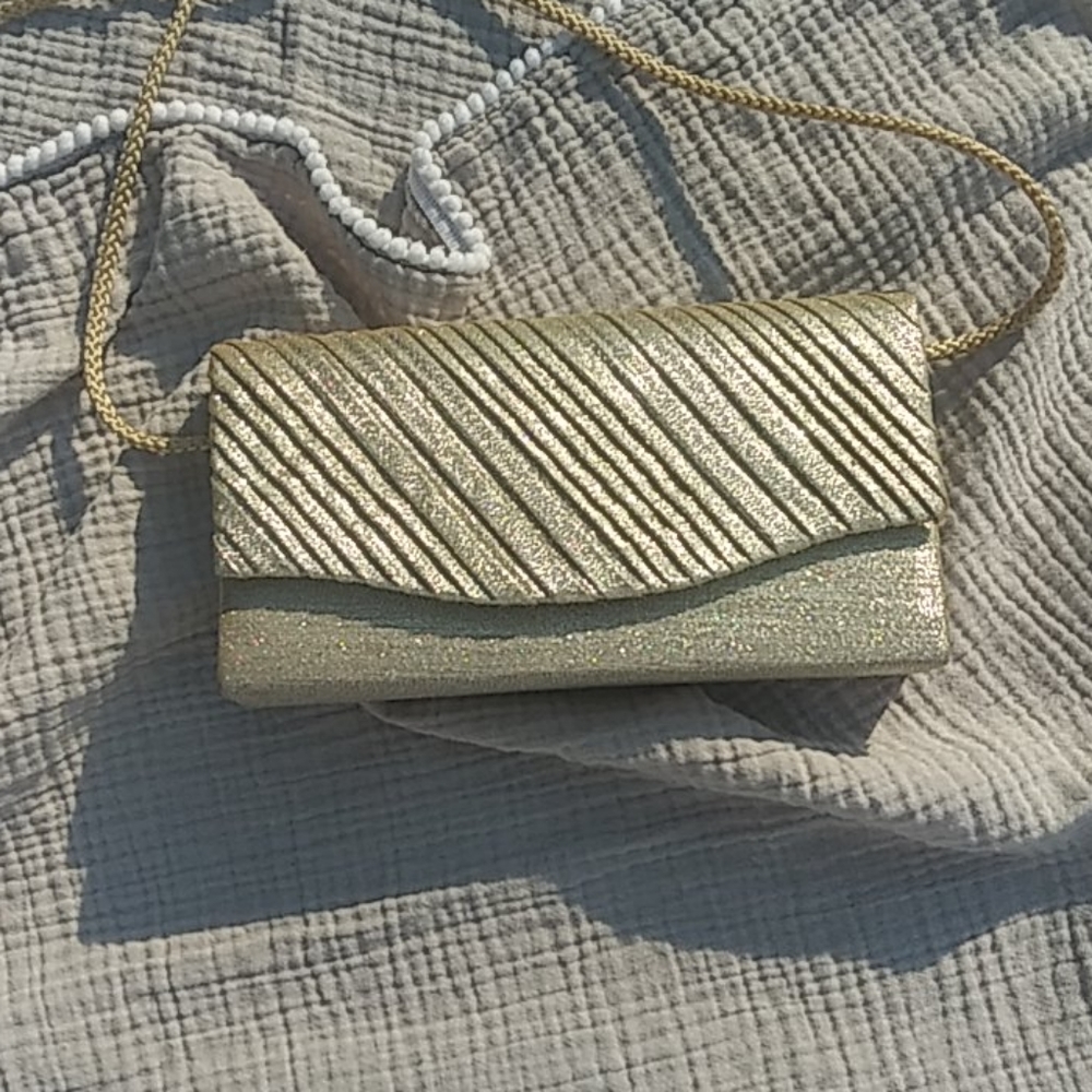 Sparkly Gold clutch/ shoulder bag rope strap